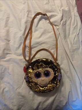 Ty Sequin Monkey Crossbody Bag in Gold and Purple